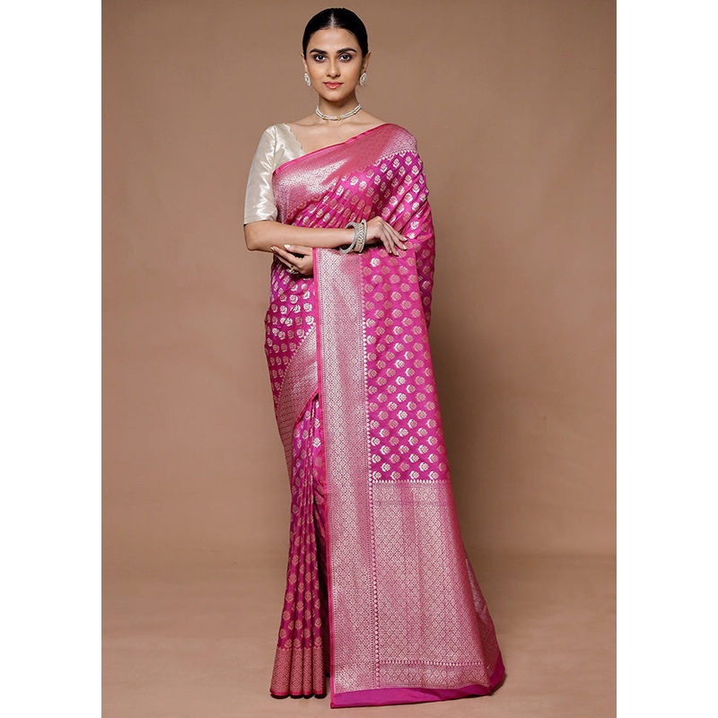 Pink Uppada Silk Saree With Blouse Piece - JD986599353