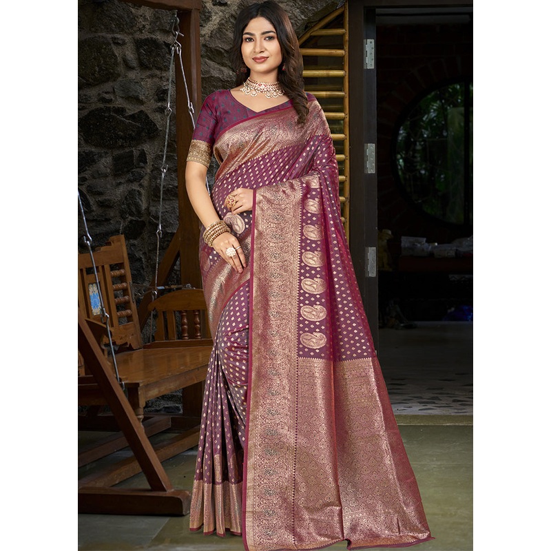 Purple Spun Silk Saree With Blouse Piece - JD986599263