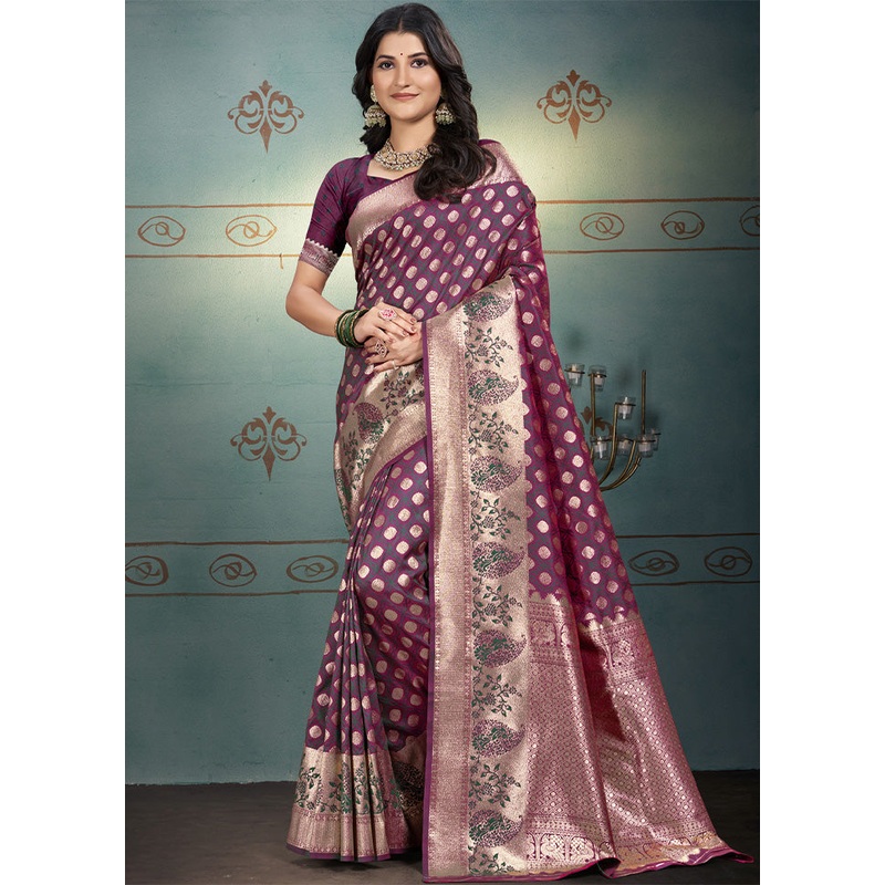 Purple Spun Silk Saree With Blouse Piece - JD986599264