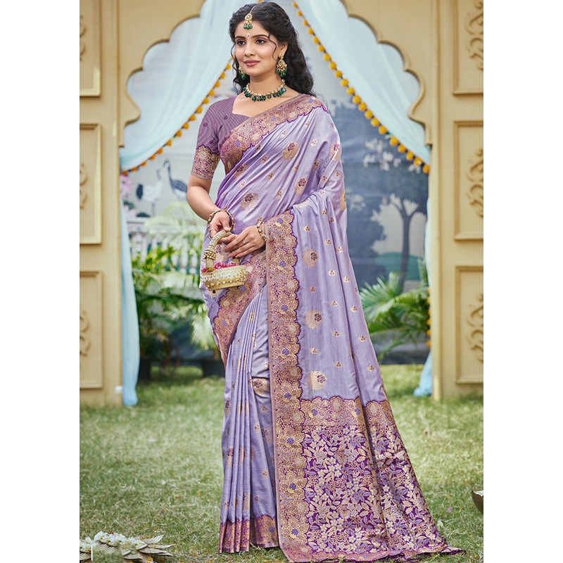 Purple Spun Silk Saree With Blouse Piece - JD986599266