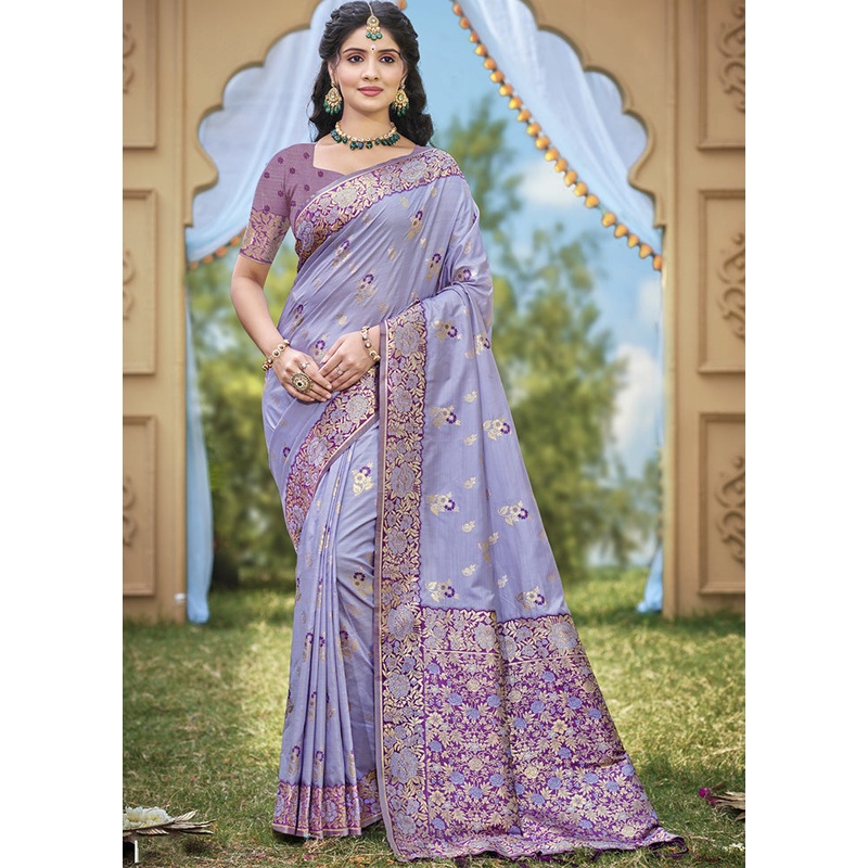 Purple Spun Silk Saree With Blouse Piece - JD986599267