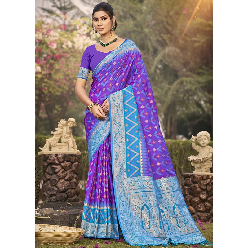 Purple Spun Silk Saree With Blouse Piece - JD986599268