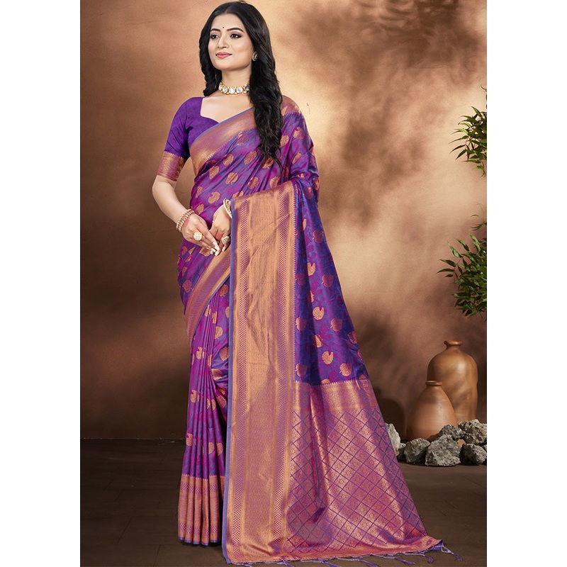 Purple Spun Silk Saree With Blouse Piece - JD986599269