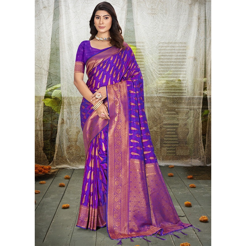 Purple Spun Silk Saree With Blouse Piece - JD986599270