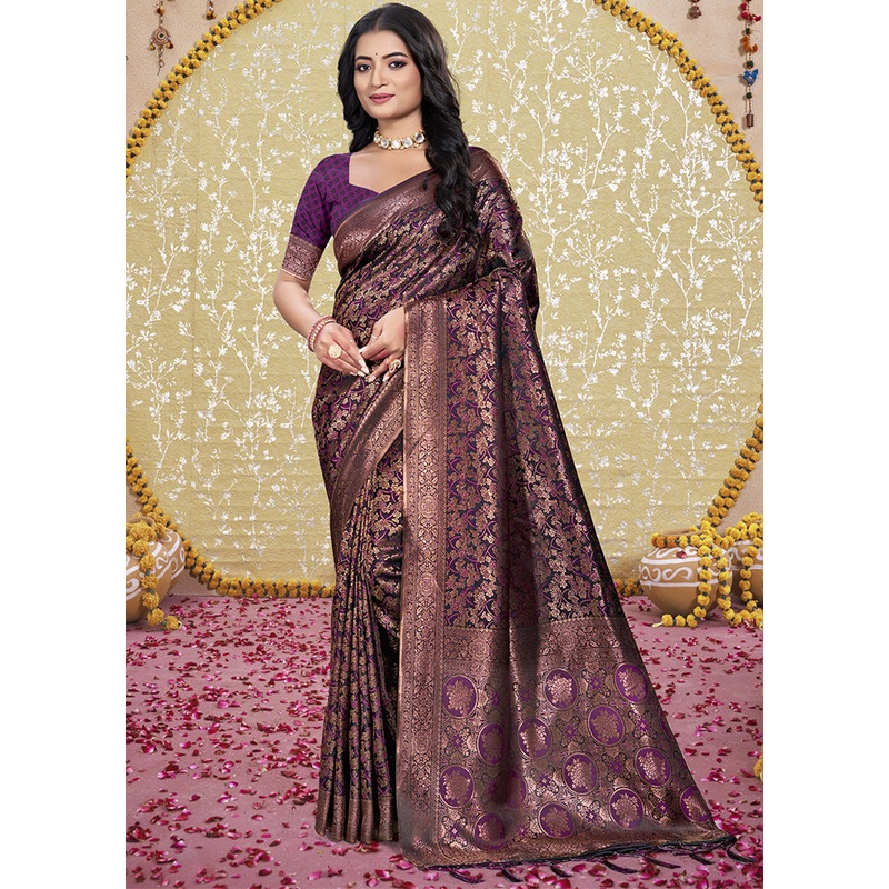 Purple Spun Silk Saree With Blouse Piece - JD986599271