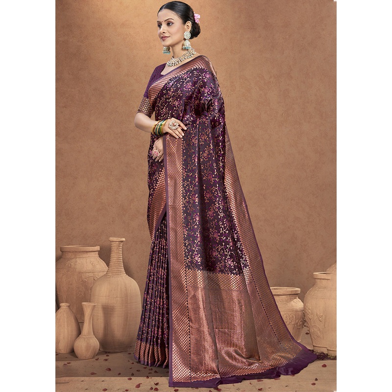 Purple Spun Silk Saree With Blouse Piece - JD986599272