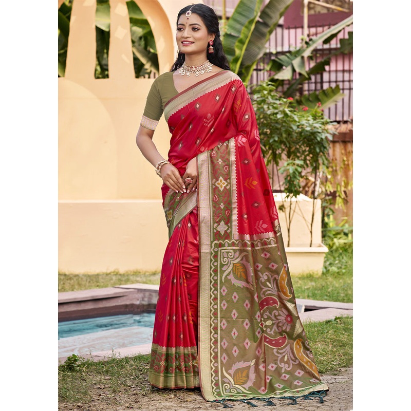 Red Spun Silk Saree With Blouse Piece - JD986599253