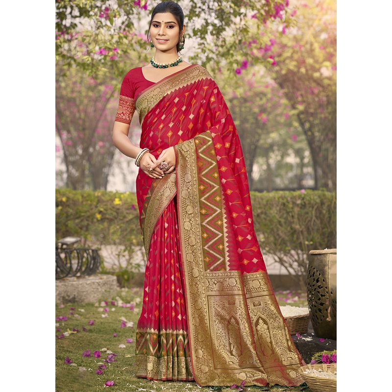 Red Spun Silk Saree With Blouse Piece - JD986599254