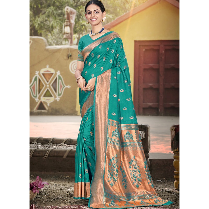 Sea Green Spun Silk Saree With Blouse Piece - JD986599246