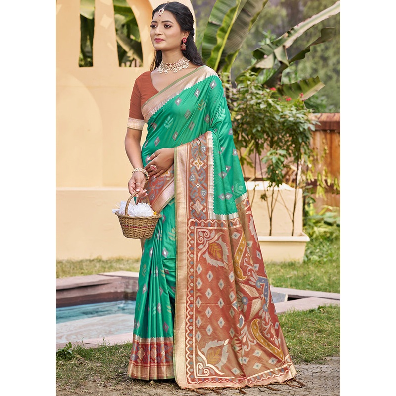 Sea Green Spun Silk Saree With Blouse Piece - JD986599247