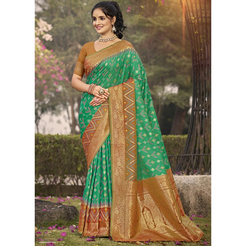 Sea Green Spun Silk Saree With Blouse Piece - JD986599248