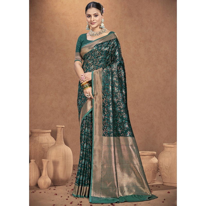Sea Green Spun Silk Saree With Blouse Piece - JD986599249