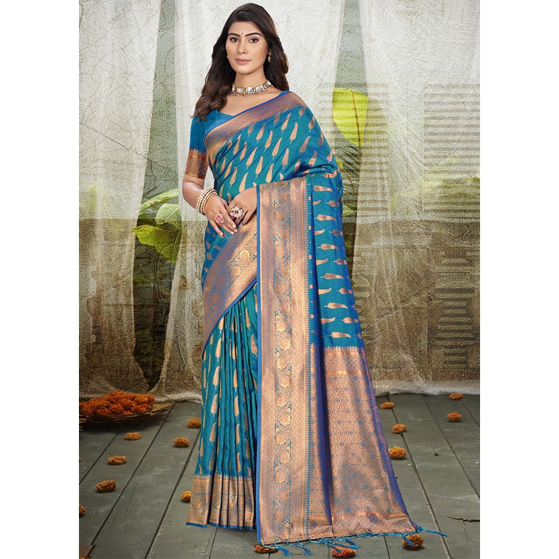 Sky Blue Spun Silk Saree With Blouse Piece - JD986599244