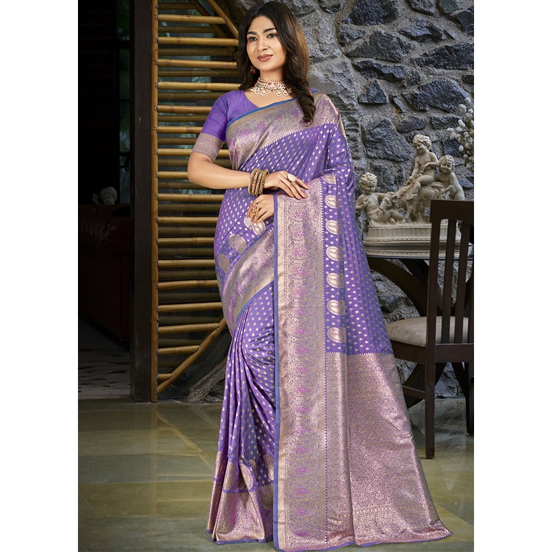 Violet Spun Silk Saree With Blouse Piece - JD986599234