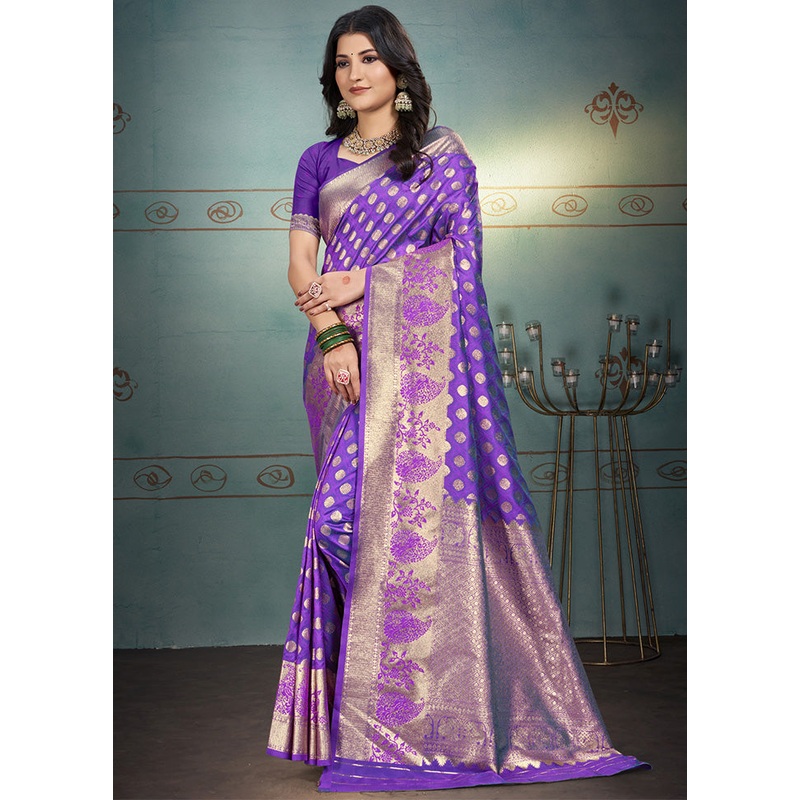 Violet Spun Silk Saree With Blouse Piece - JD986599235
