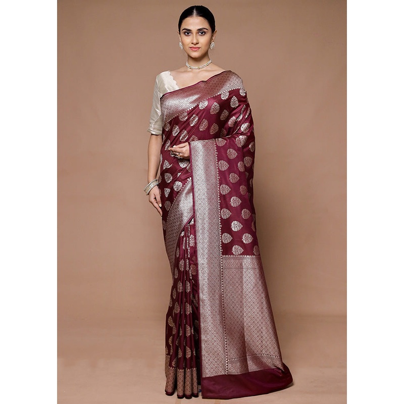 Wine Uppada Silk Saree With Blouse Piece - JD986599345