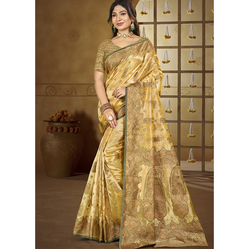 Yellow Spun Silk Saree With Blouse Piece - JD986599227
