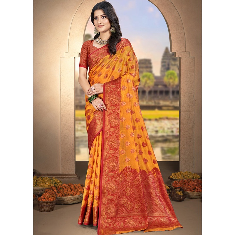 Yellow Spun Silk Saree With Blouse Piece - JD986599228