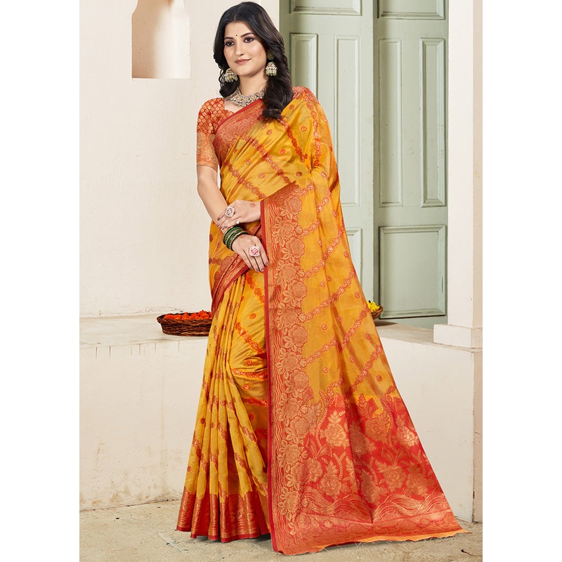 Yellow Spun Silk Saree With Blouse Piece - JD986599229