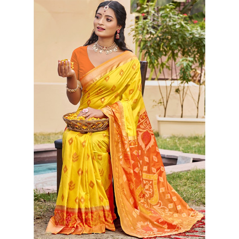 Yellow Spun Silk Saree With Blouse Piece - JD986599230