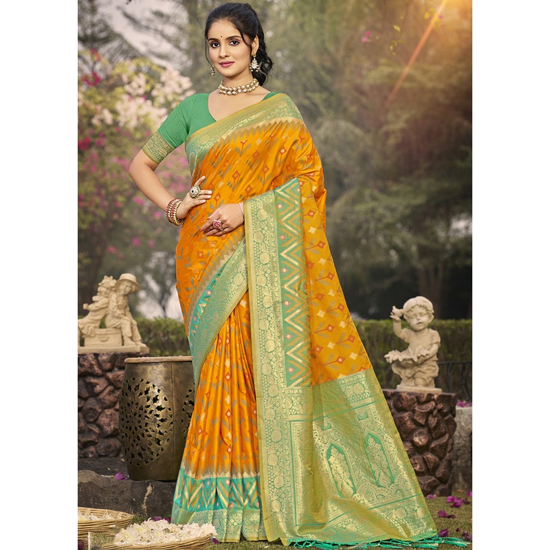 Yellow Spun Silk Saree With Blouse Piece - JD986599231