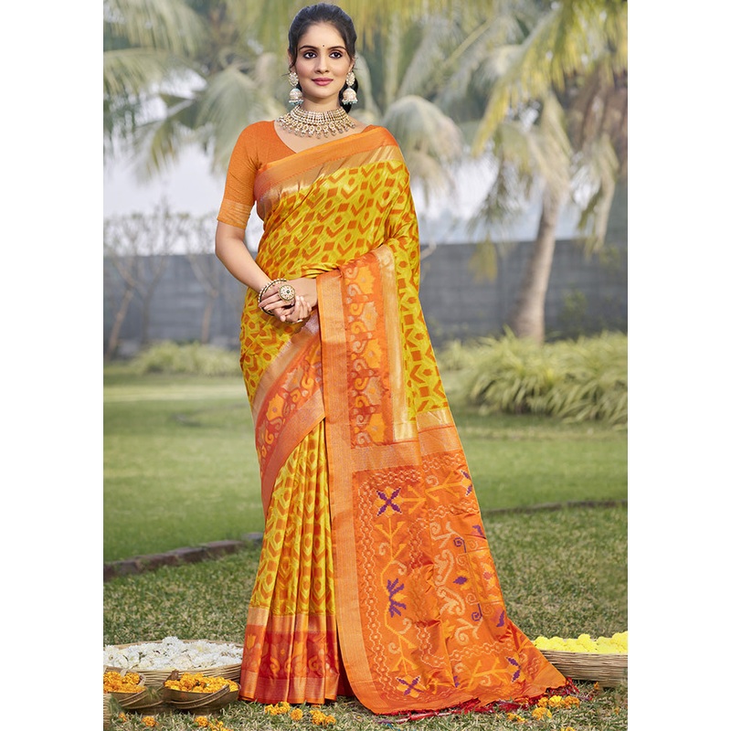 Yellow Spun Silk Saree With Blouse Piece - JD986599233