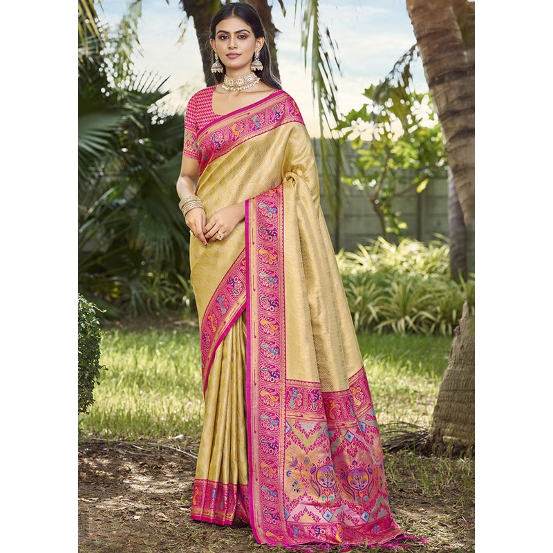 Yellow Spun Silk Saree With Blouse Piece - JD986599423