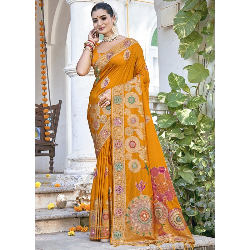 Yellow Spun Silk Saree With Blouse Piece - JD986599424