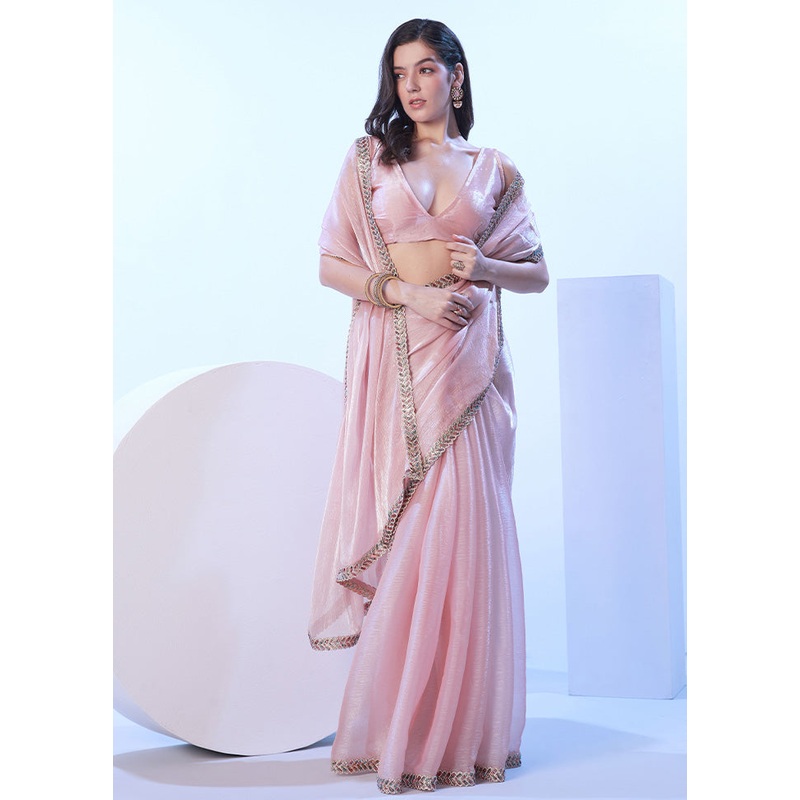 Baby Pink Spun Silk Saree With Blouse Piece - JD986599058