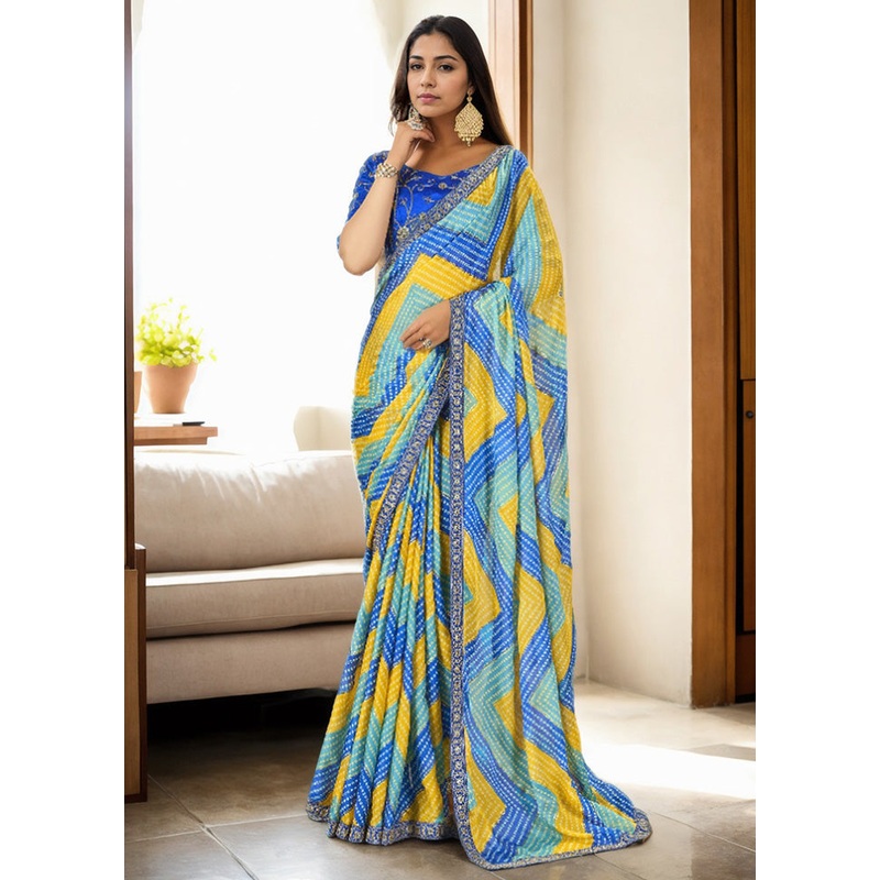 Blue Spun Silk Saree With Blouse Piece - JD986599115