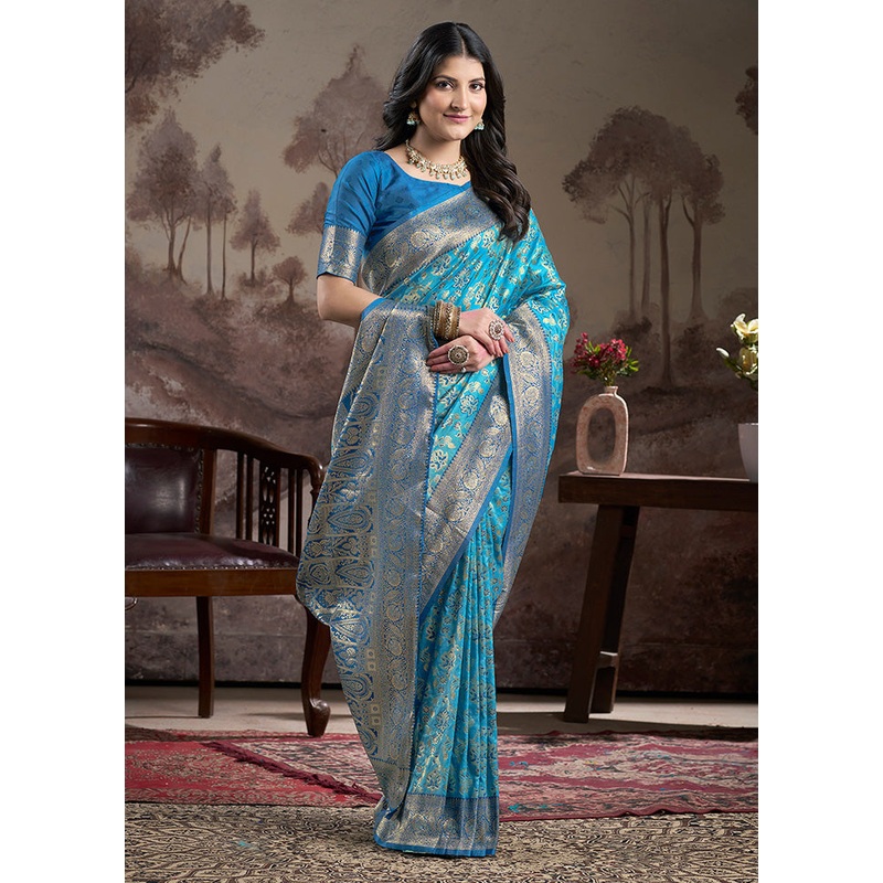Blue Spun Silk Saree With Blouse Piece - JD986599116