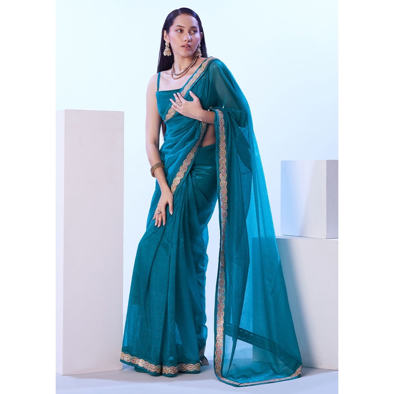 Firoza Net Net Saree With Blouse Piece - JD986599053