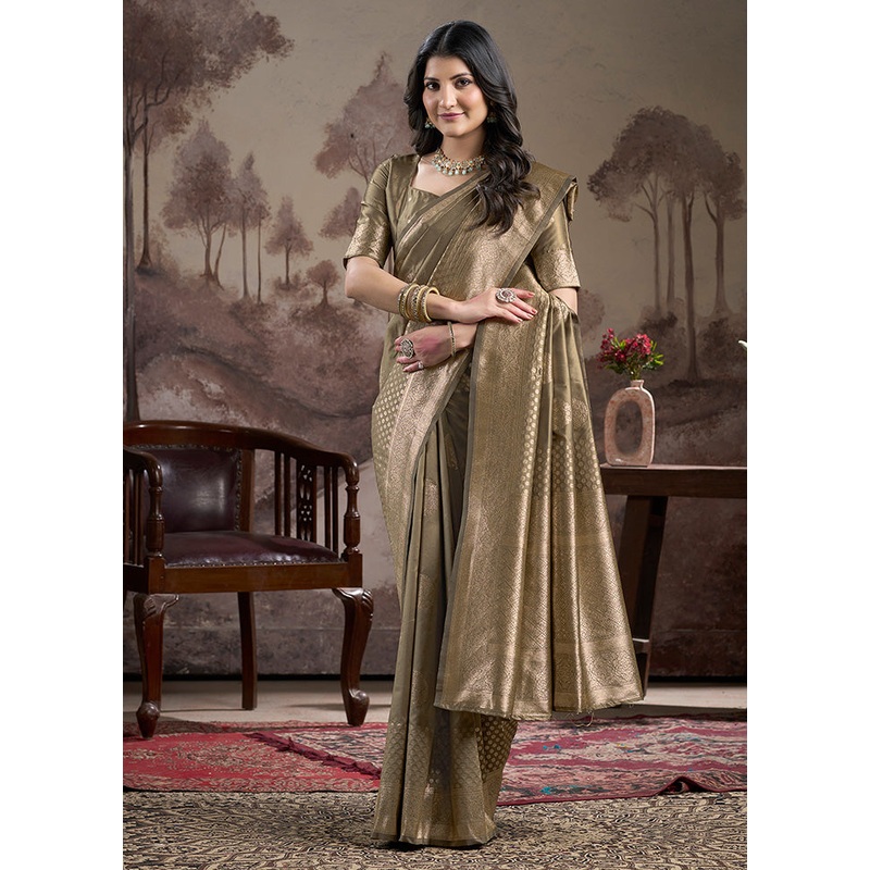 Green Spun Silk Saree With Blouse Piece - JD986599108