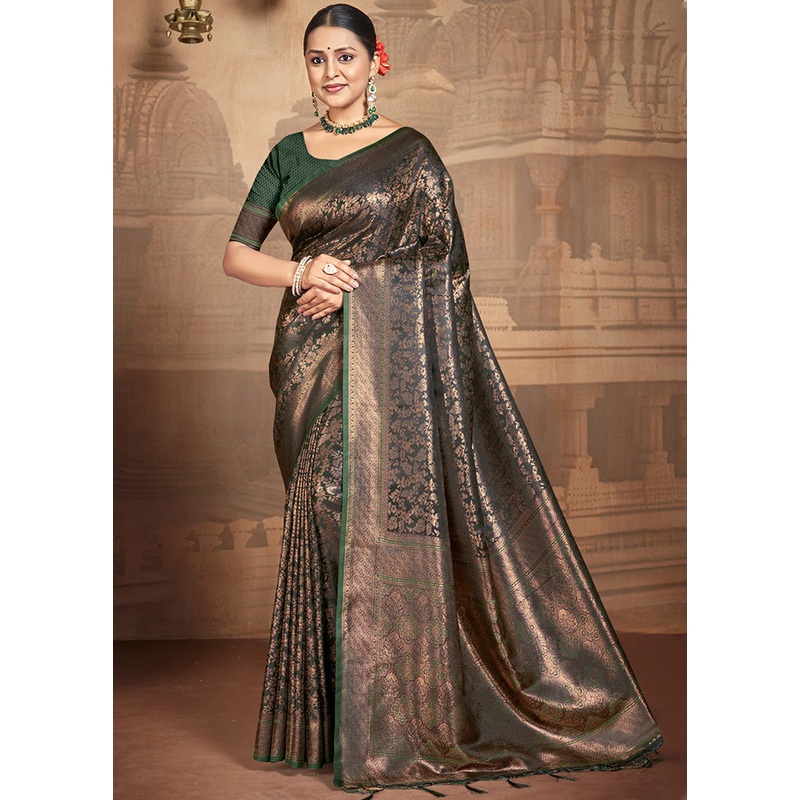 Green Spun Silk Saree With Blouse Piece - JD986599185