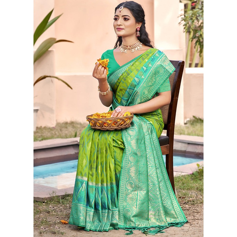 Green Spun Silk Saree With Blouse Piece - JD986599187