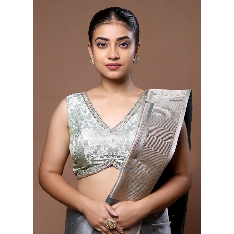 Grey Brocade Designer Blouse - JD986599203