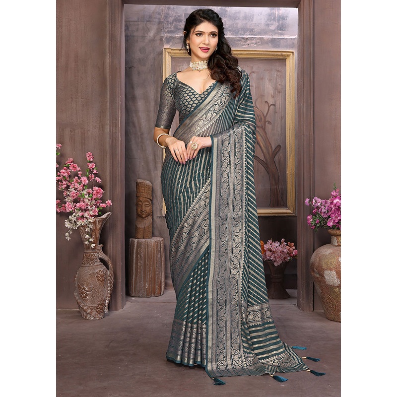 Grey Spun Silk Saree With Blouse Piece - JD986599107