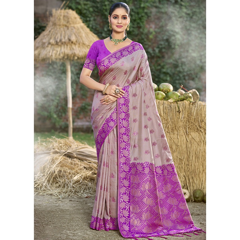Grey Spun Silk Saree With Blouse Piece - JD986599183