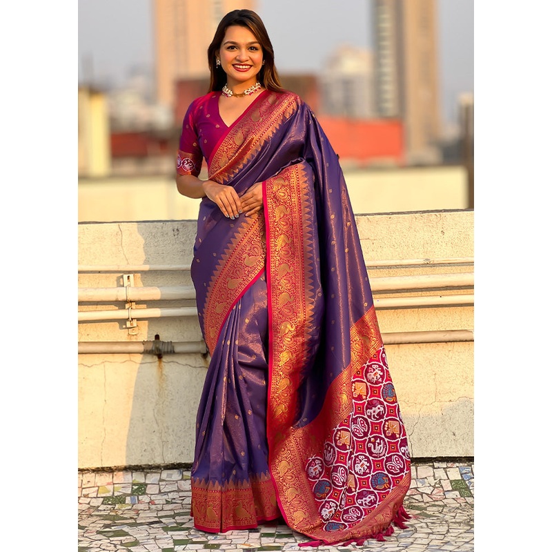 Lavender Spun Silk Saree With Blouse Piece - JD986599046