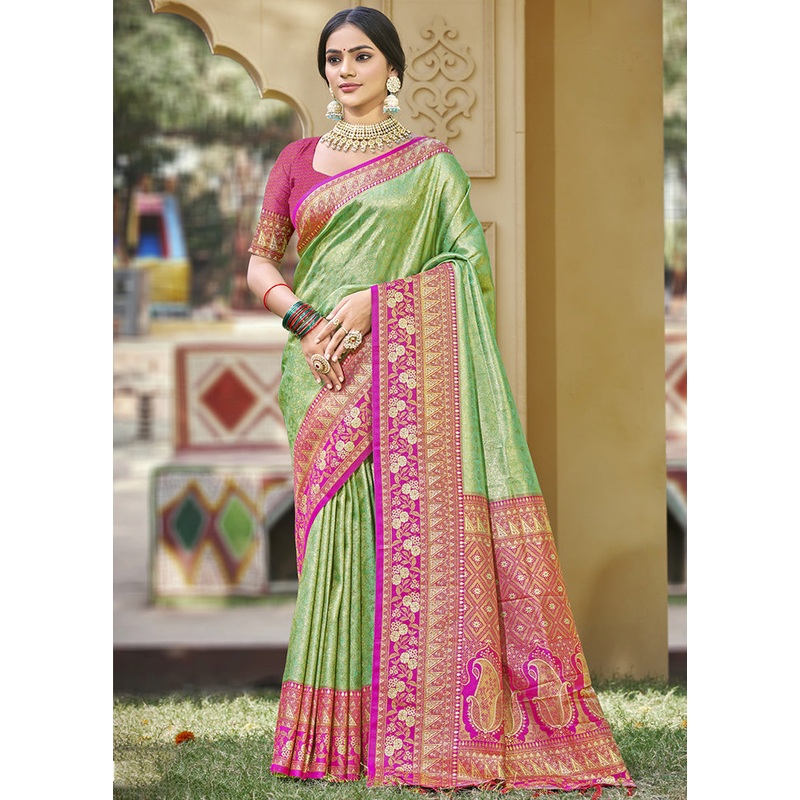 Light Green Spun Silk Saree With Blouse Piece - JD986599175