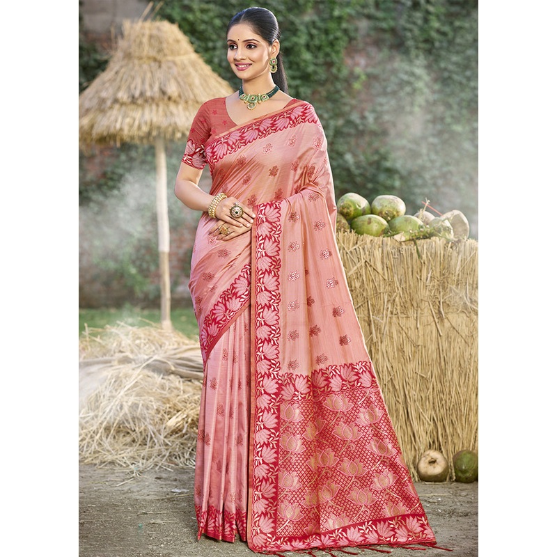 Light Pink Spun Silk Saree With Blouse Piece - JD986599171