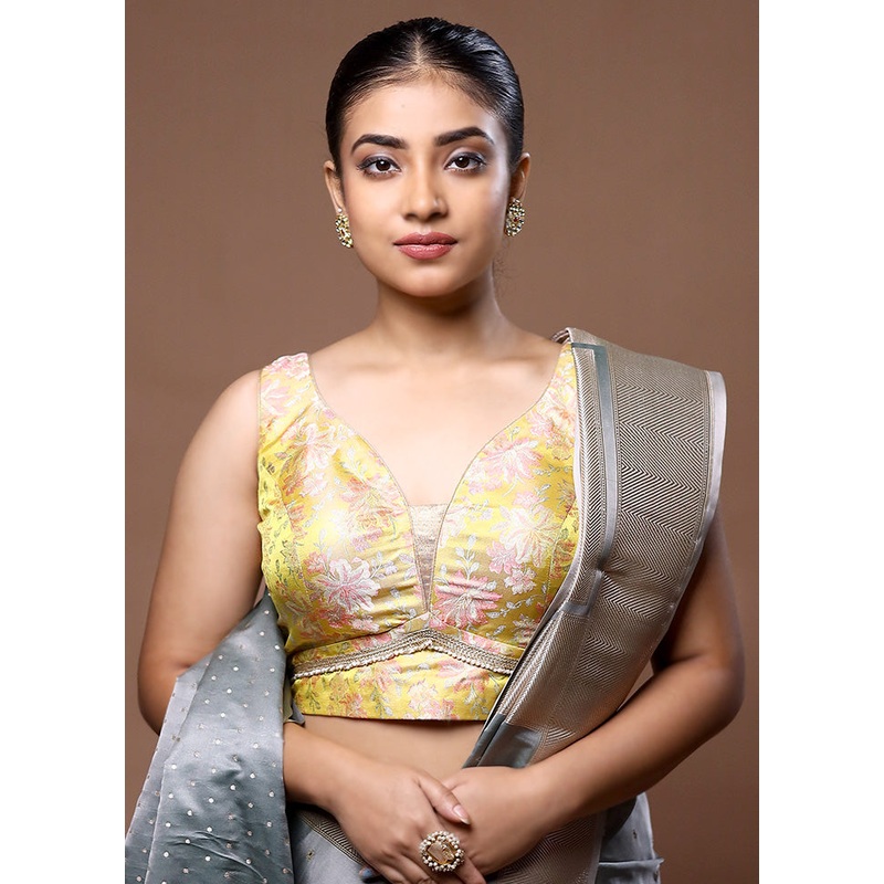 Light Yellow Brocade Designer Blouse - JD986599222