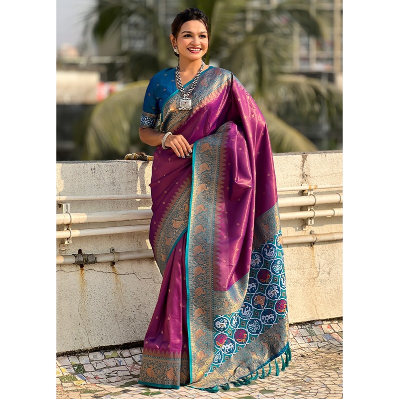 Magenta Spun Silk Saree With Blouse Piece - JD986599044