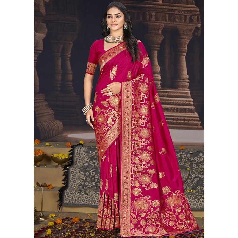 Magenta Spun Silk Saree With Blouse Piece - JD986599168