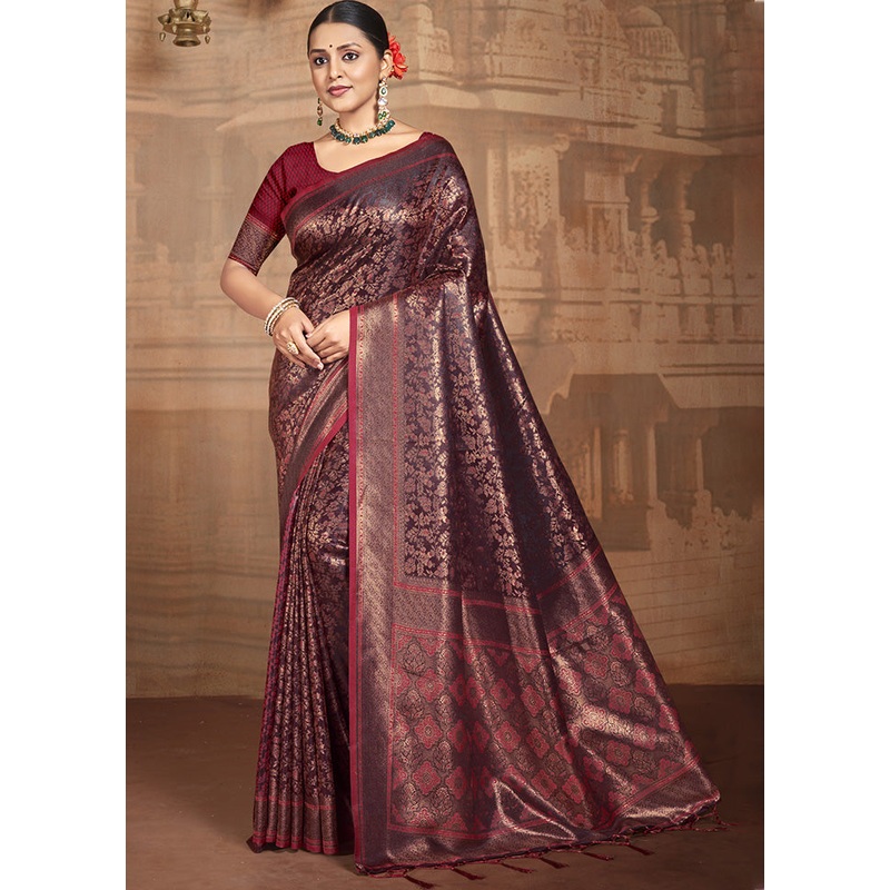 Maroon Spun Silk Saree With Blouse Piece - JD986599166