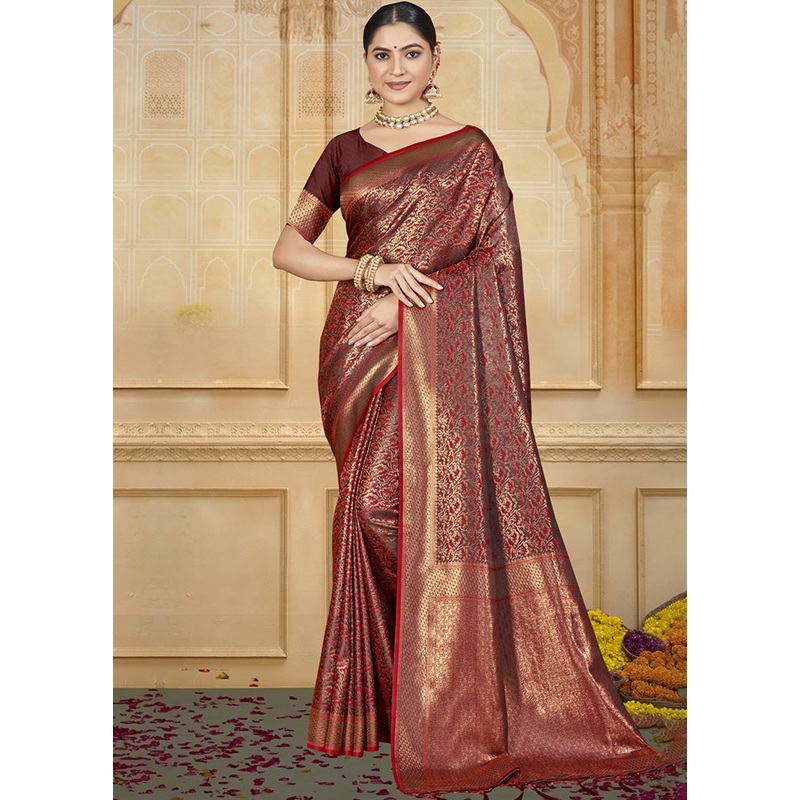 Maroon Spun Silk Saree With Blouse Piece - JD986599167