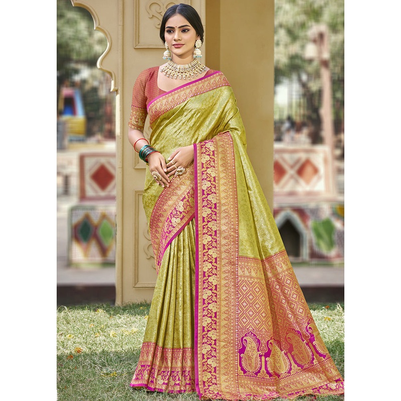 Mehendi Spun Silk Saree With Blouse Piece - JD986599165