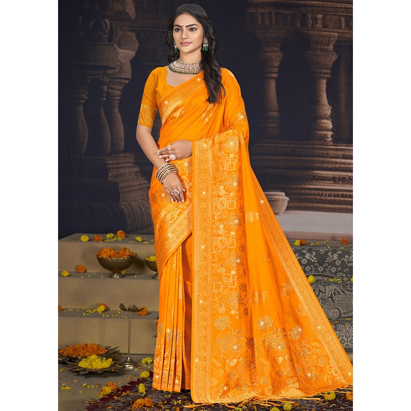 Mustard Spun Silk Saree With Blouse Piece - JD986599164