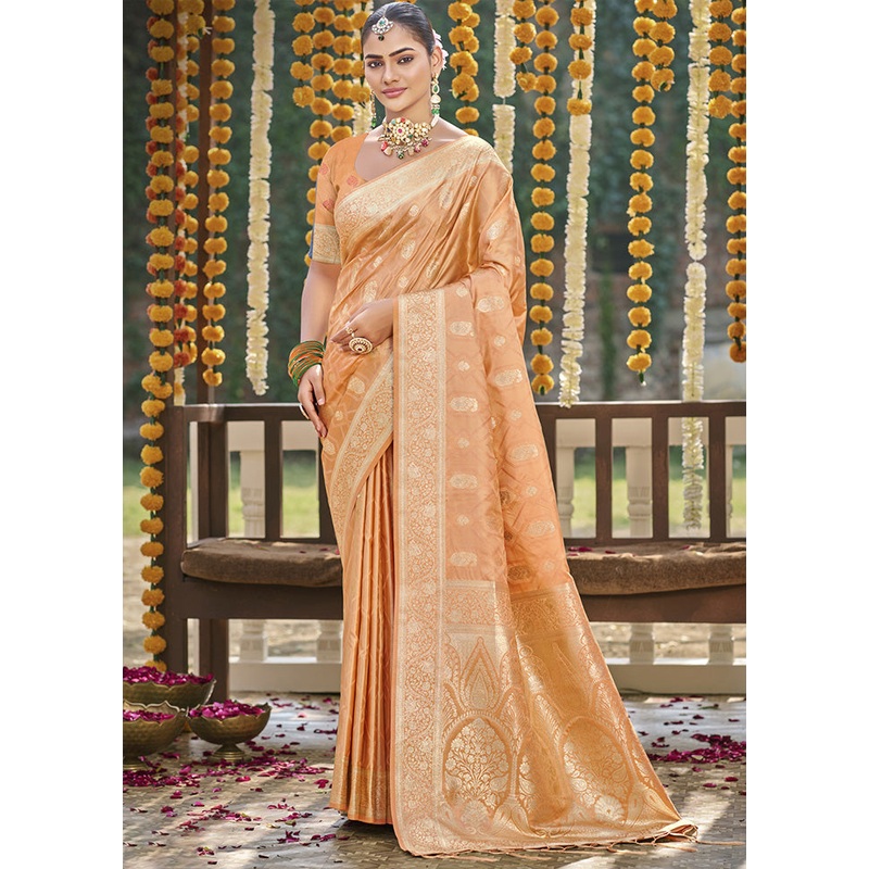 Orange Satin Silk Saree With Blouse Piece - JD986599162