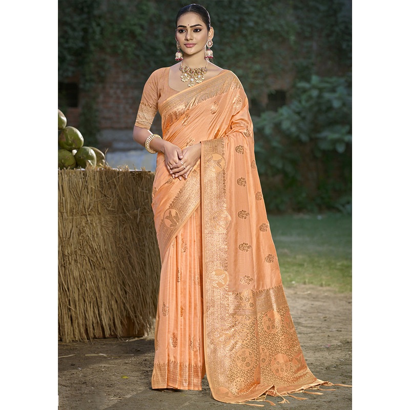 Orange Spun Silk Saree With Blouse Piece - JD986599161